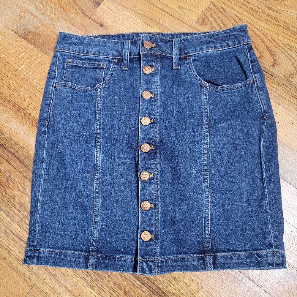 Madewell Dark Blue Button-Front Denim Mini Skirt